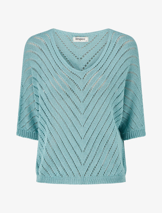 Maglione in maglia leggera con scollo a V - Turchese