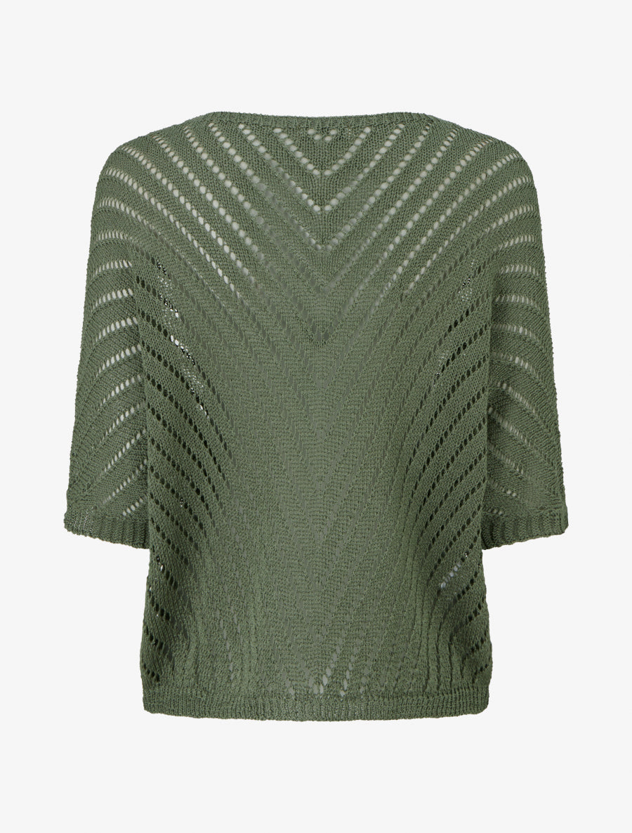 Maglione in maglia leggera con scollo a V - Kaki