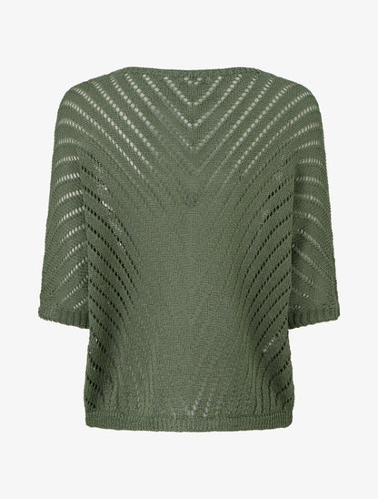 Maglione in maglia leggera con scollo a V - Kaki