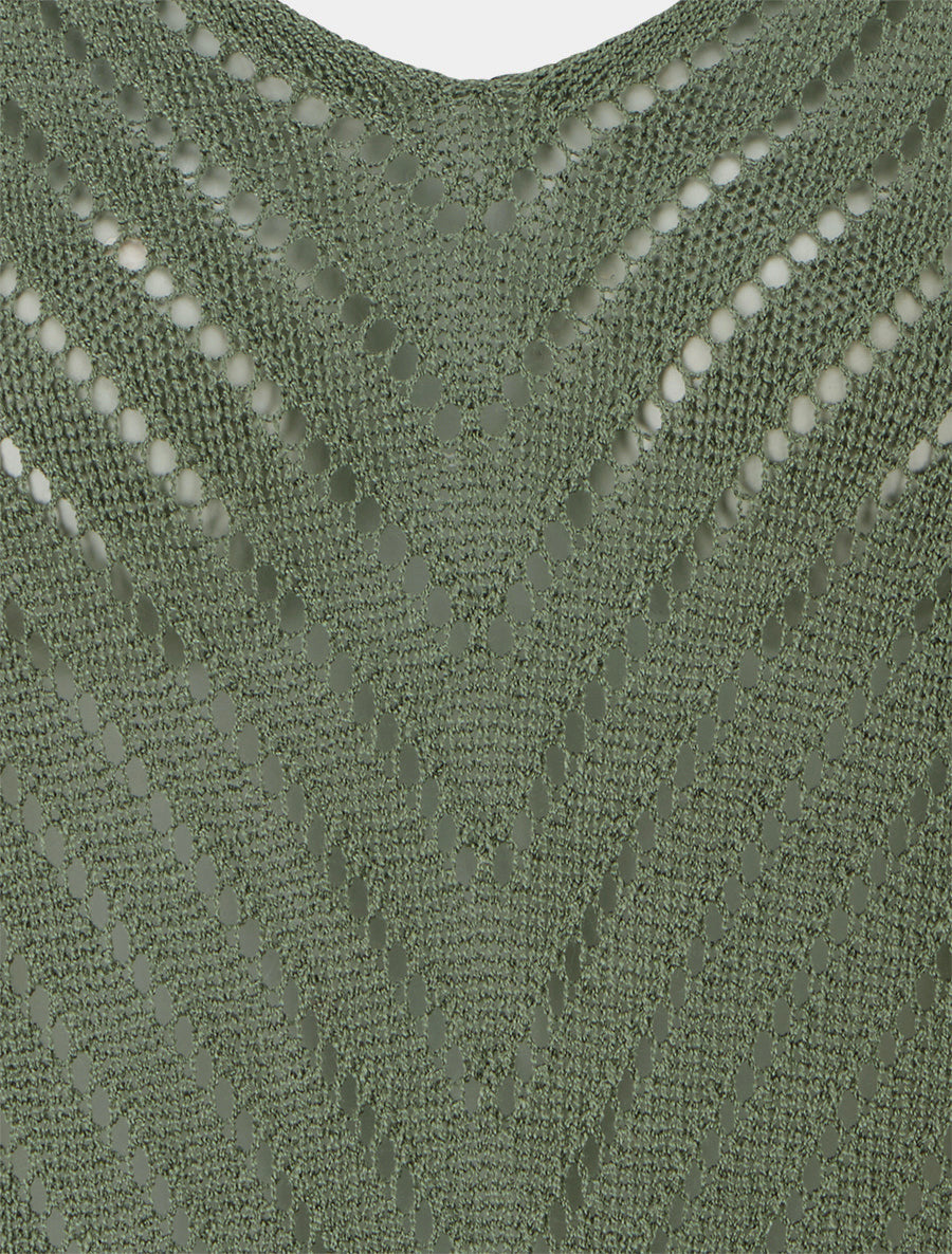 Maglione in maglia leggera con scollo a V - Kaki