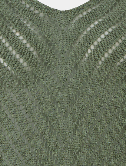 Maglione in maglia leggera con scollo a V - Kaki