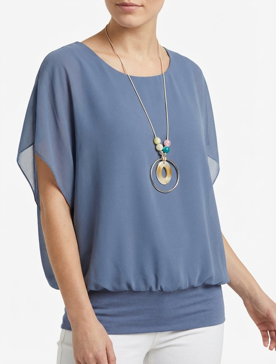 Top boule tinta unita a maniche corte - Blu grigio - Brisae Bellini