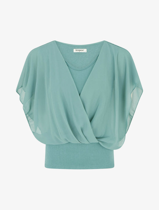 Top uni à manches volantées - Turquoise