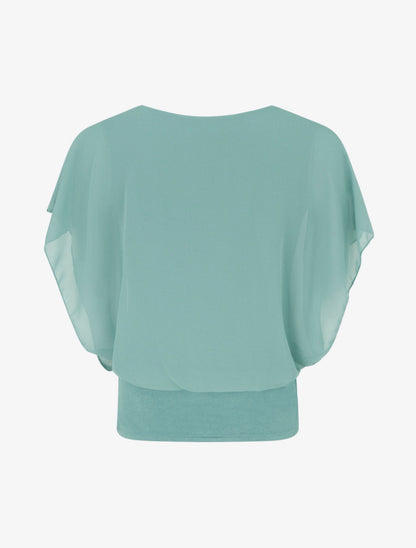 Top uni à manches volantées - Turquoise