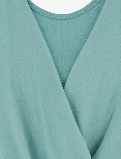 Top uni à manches volantées - Turquoise