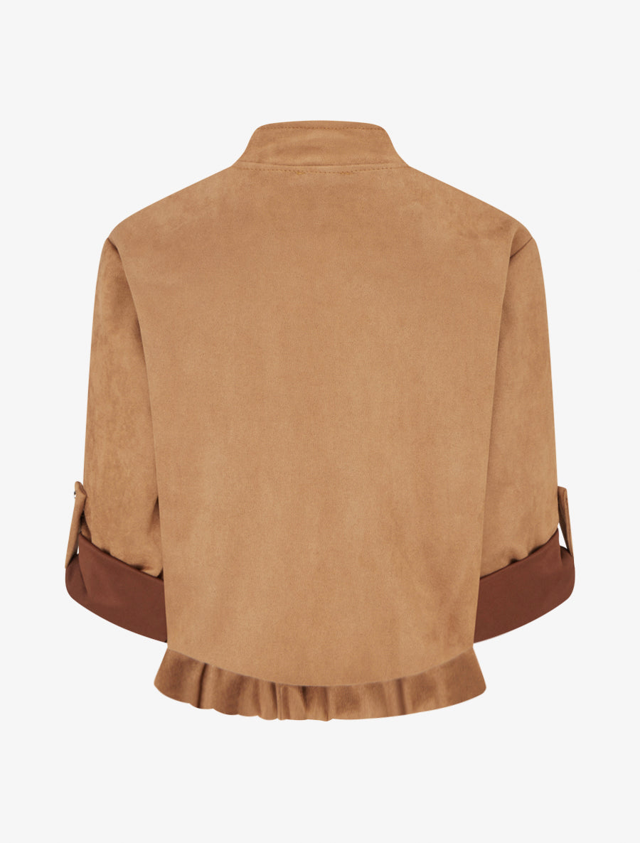 Giacca in suédine taglio dritto con tasche a patta - Camel