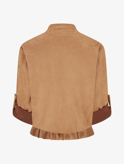 Giacca in suédine taglio dritto con tasche a patta - Camel