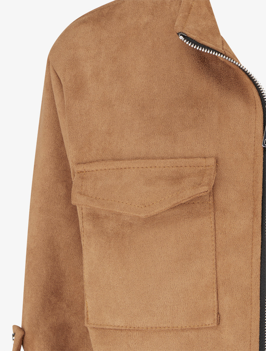 Giacca in suédine taglio dritto con tasche a patta - Camel