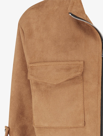Giacca in suédine taglio dritto con tasche a patta - Camel