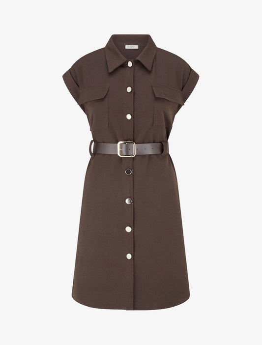 Abito camicia a trapezio maniche corte - Marrone