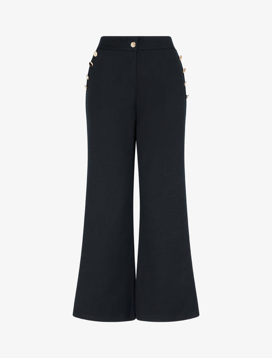 Pantalone flare vita alta con bottoni decorativi dorati - Nero
