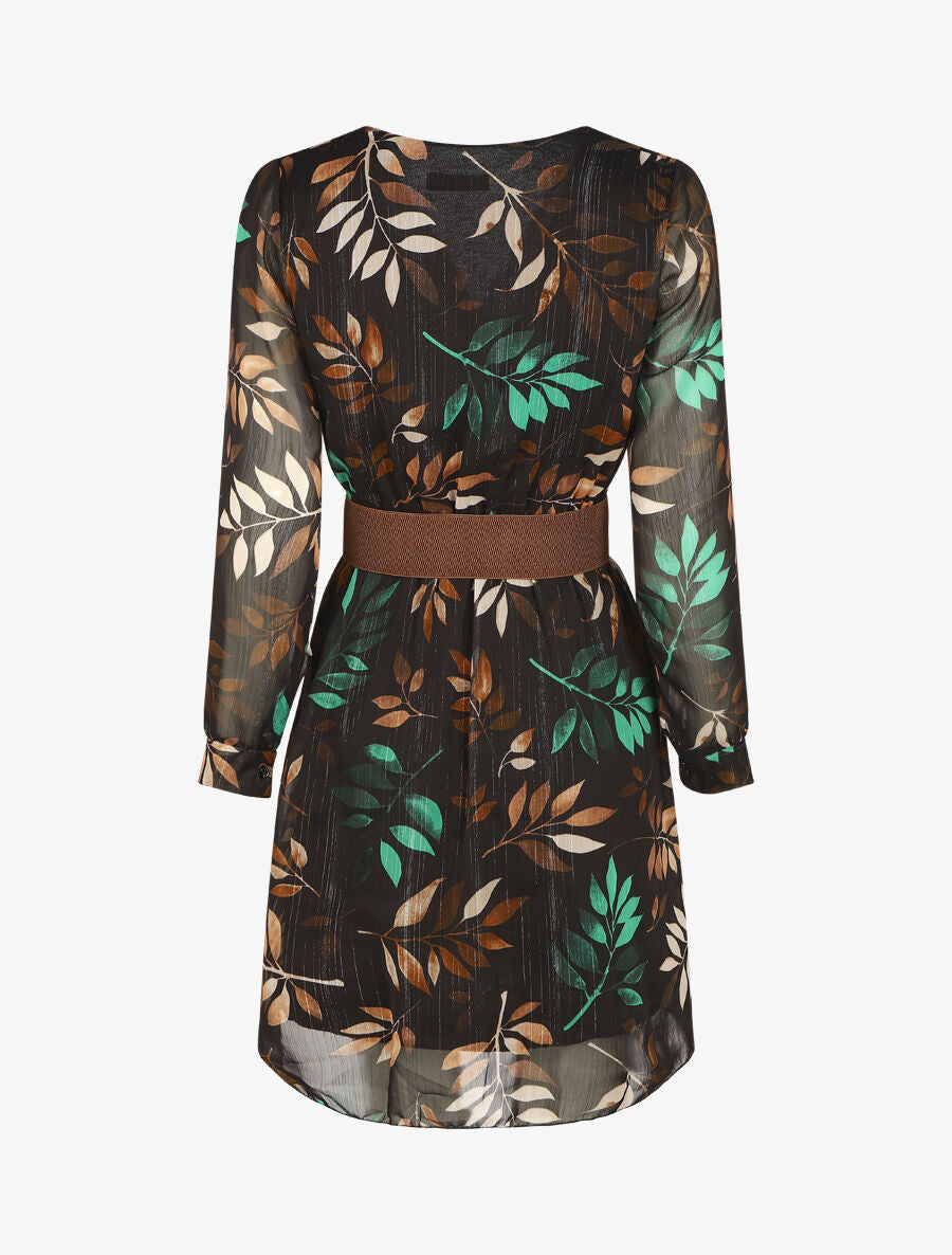 Robe élastiquée à imprimé graphique - Noir/vert