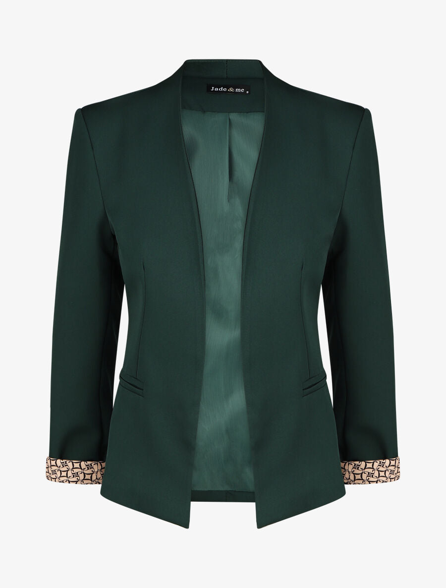 Blazer uni à revers imprimé alphabet - Vert sapin
