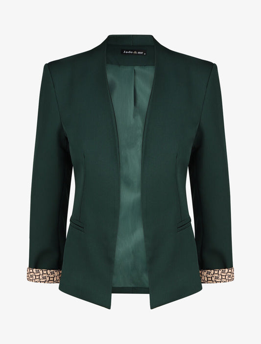 Blazer uni à revers imprimé alphabet - Vert sapin