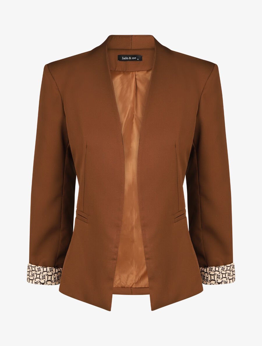 Blazer uni à revers imprimé alphabet - Marron