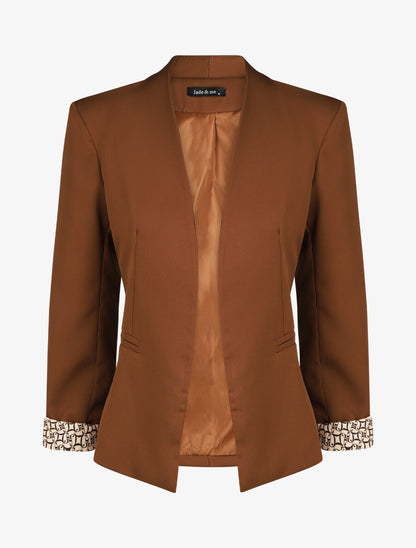 Blazer uni à revers imprimé alphabet - Marron