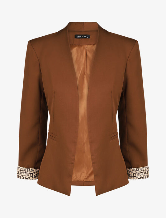 Blazer uni à revers imprimé alphabet - Marron