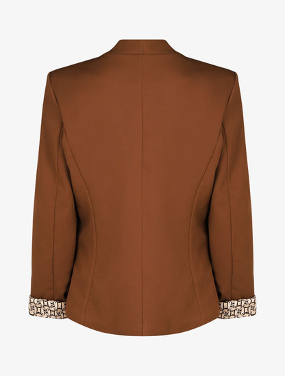 Blazer uni à revers imprimé alphabet - Marron