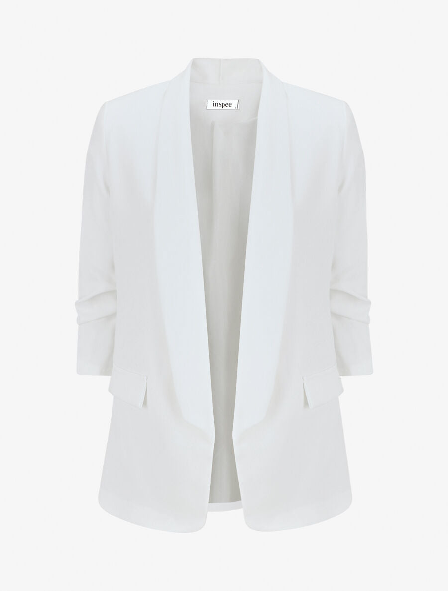Blazer tinta unita con maniche arricciate - Bianco - Brisae Bellini