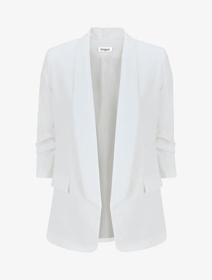 Blazer tinta unita con maniche arricciate - Bianco - Brisae Bellini