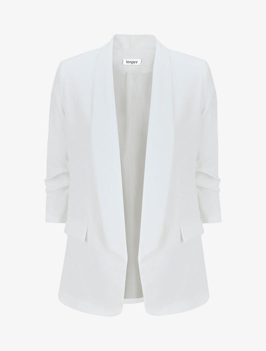 Blazer tinta unita con maniche arricciate - Bianco - Brisae Bellini