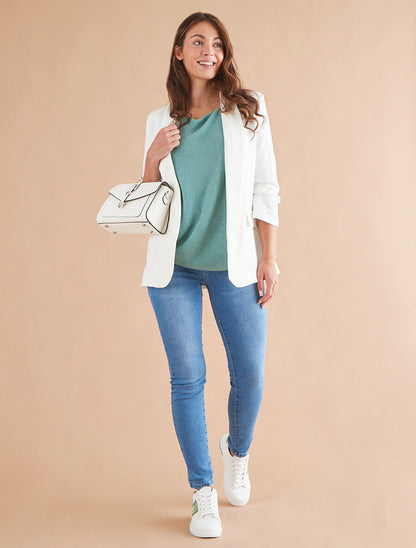 Blazer tinta unita con maniche arricciate - Bianco - Brisae Bellini