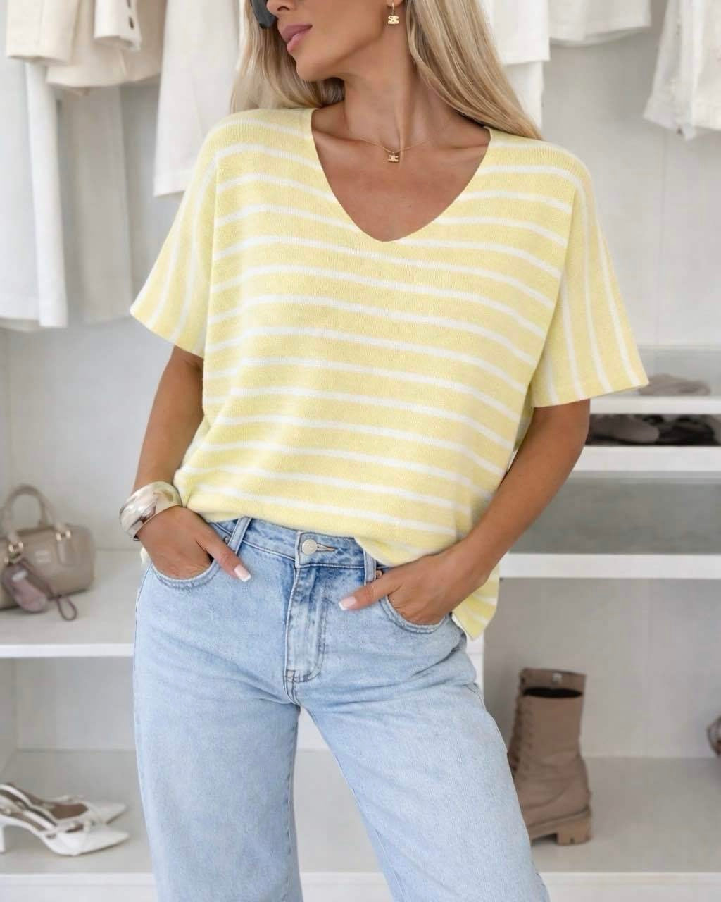 Oversized Streep Camicia met V-hals