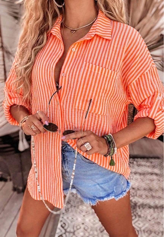 Oversized Stripe Camicetta Orange