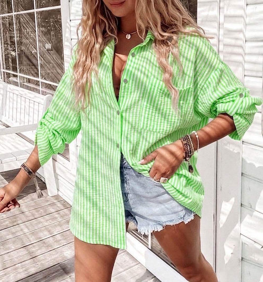 Oversized Stripe Camicetta Green