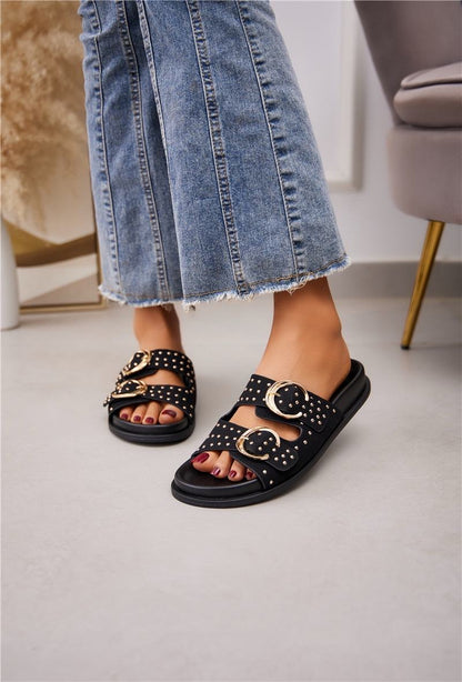 Rowena Stud Nero Slides