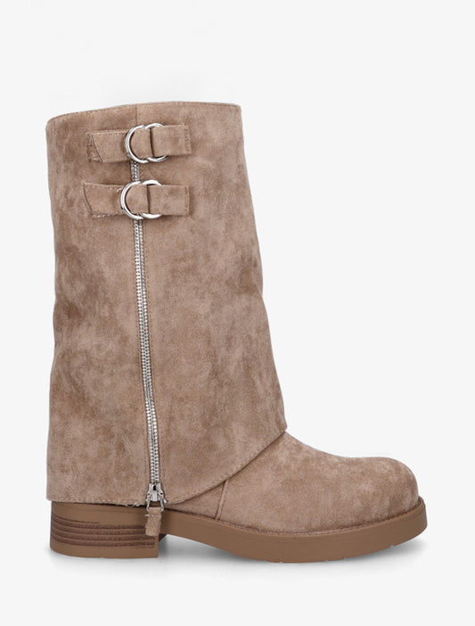 Stivaletti rivoltati in scamosciato con zip decorativa - Taupe