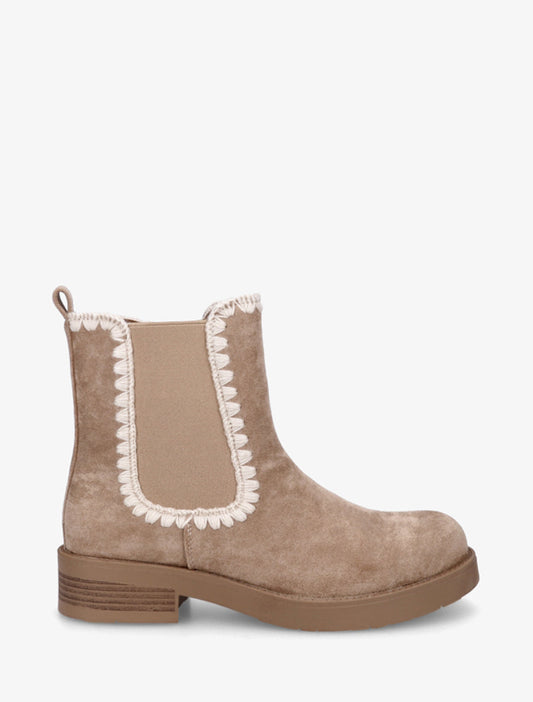 Stivaletti in scamosciato elasticizzati con ricami - Taupe