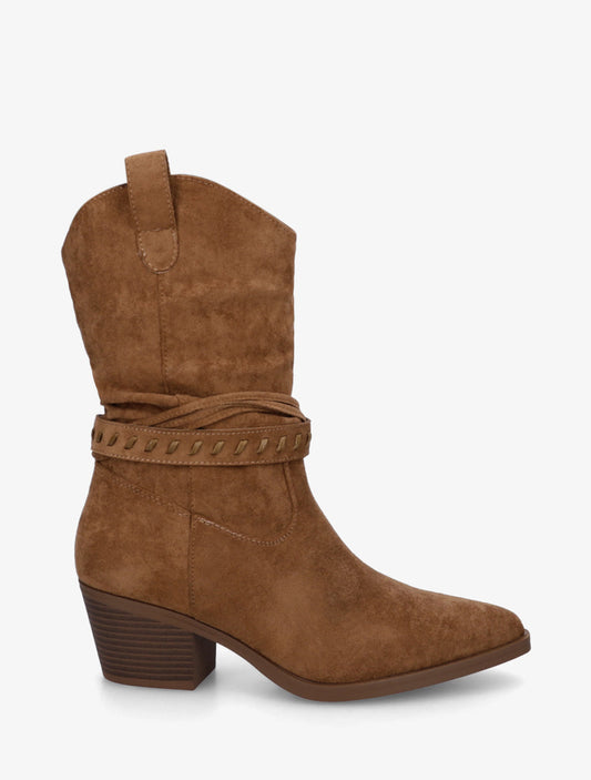Stivaletti effetto scamosciato stile santiag - Camel