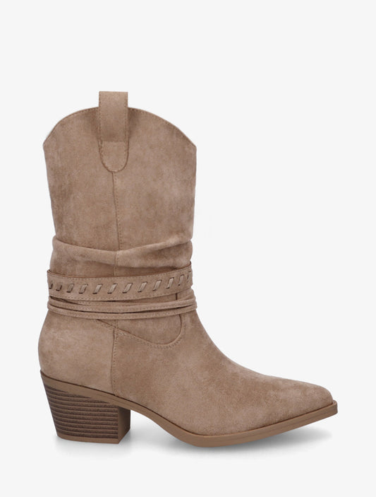 Stivaletti effetto scamosciato stile santiag - Taupe