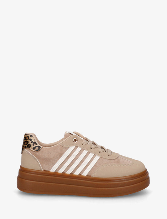 Sneakers platform con bande a contrasto - Beige