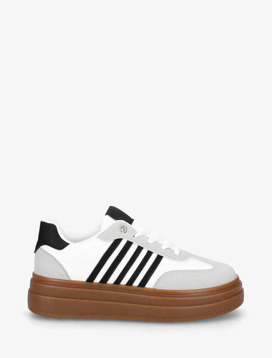 Sneakers platform con bande a contrasto - Bianco
