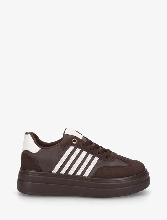 Sneakers platform con bande a contrasto - Marrone