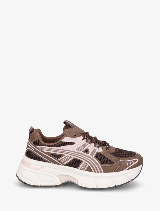 Sneakers in tela con inserti in similpelle - Rosa/marrone