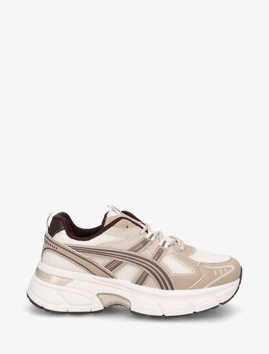 Sneakers in tela con inserti in similpelle - Beige
