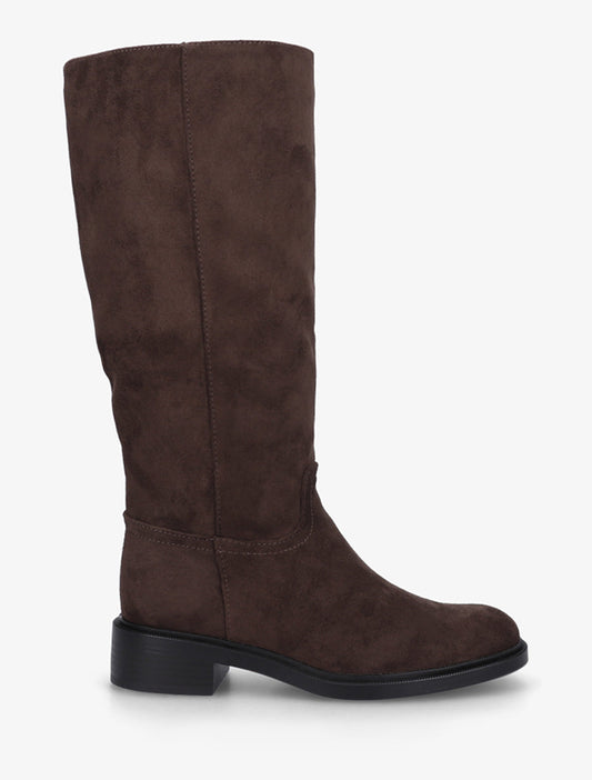 Stivali con cuciture a vista in suede sintetico - Cioccolato