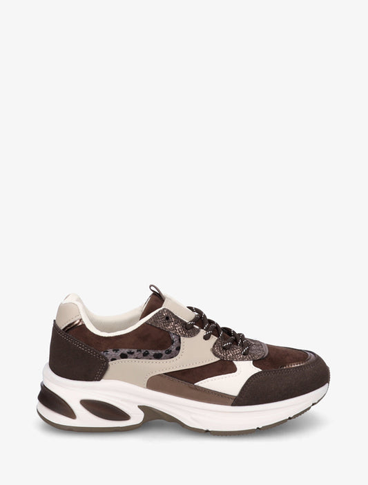 Sneakers in scamosciato e pitone iridescente - Marrone