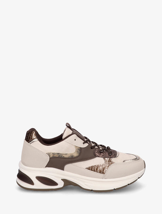 Sneakers in scamosciato e pitone iridescente - Beige