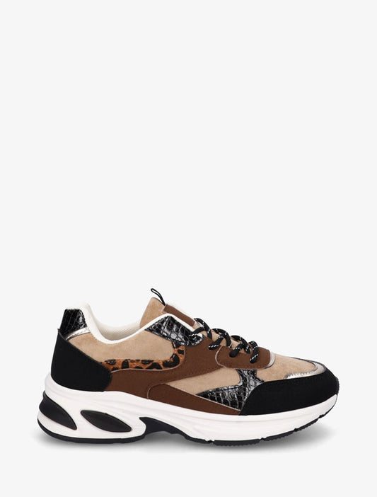 Sneakers in scamosciato e pitone iridescente - Nero