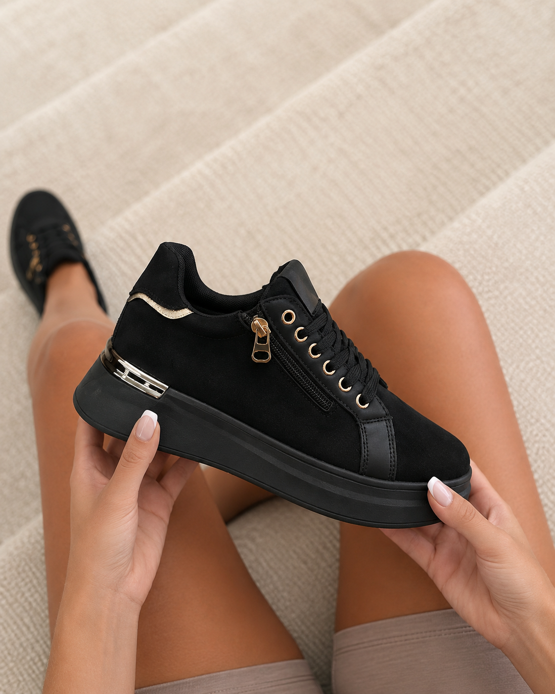Basic Zip Sneaker - Nero