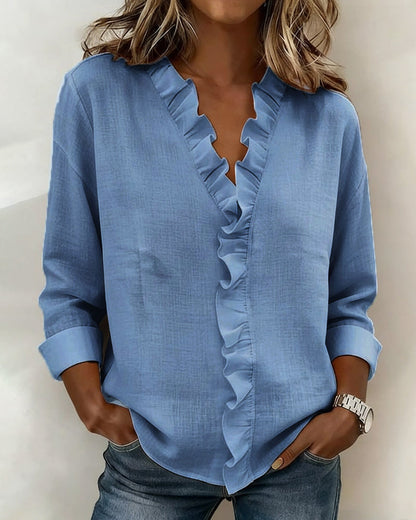 Chloé — Blusa Elegante con Ruches e Scollo a V