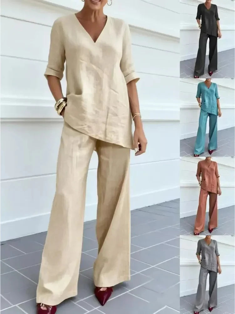 Susana | Completo Due Pezzi con Top a Manica Media e Pantaloni Dritti