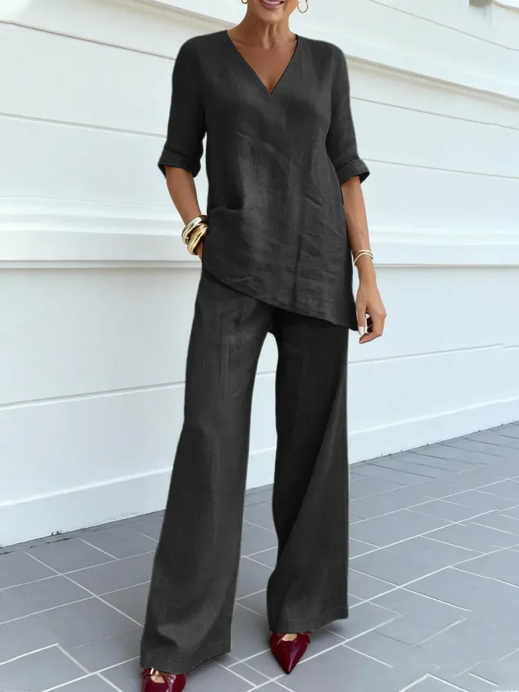 Susana | Completo Due Pezzi con Top a Manica Media e Pantaloni Dritti