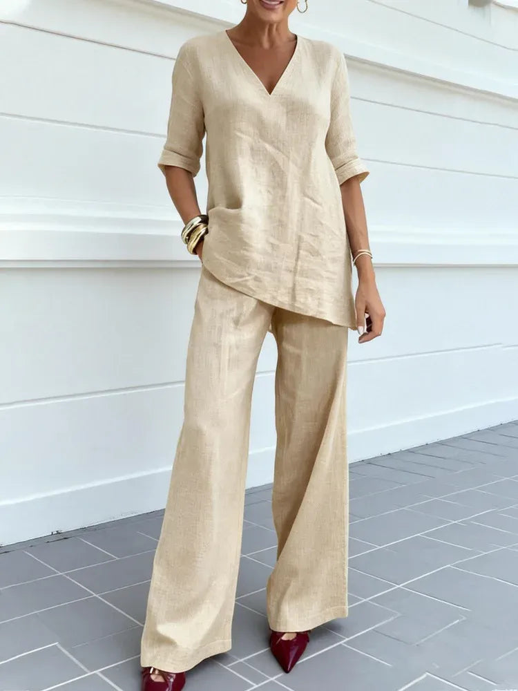 Susana | Completo Due Pezzi con Top a Manica Media e Pantaloni Dritti