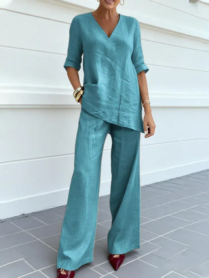 Susana | Completo Due Pezzi con Top a Manica Media e Pantaloni Dritti