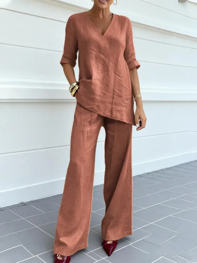 Susana | Completo Due Pezzi con Top a Manica Media e Pantaloni Dritti